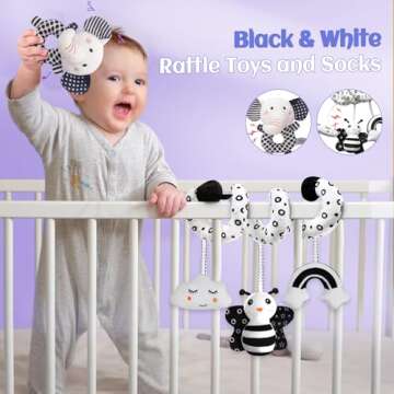 Black and White Sensory Toys for Babies,Montessori Toys for Babies,High Contrast Baby Toys for Toddlers Kids Early Learning Newborn Brain Development Toys Baby Gifts