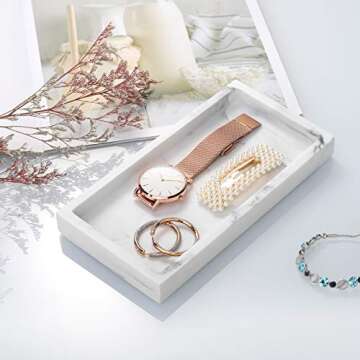 Emibele Vanity Tray, 8" Rectangular Resin Bathroom Kitchen Sink Counter Organizer Tray Dresser Tray ...