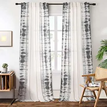 MEETSKY Curtains for Living Room Light Filtering White and Black Back Tab Linen Style Drapes 84 Inch...