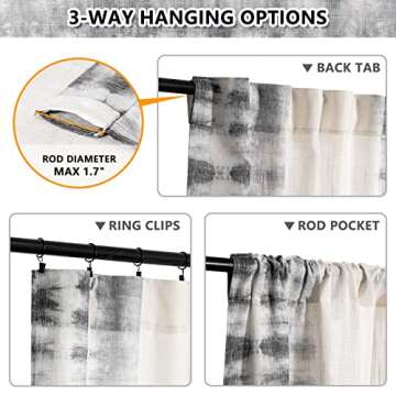 MEETSKY Curtains for Living Room Light Filtering White and Black Back Tab Linen Style Drapes 84 Inches Long 2 Panels Print Privacy Rod Pocket Window Curtains Panels for Bedroom