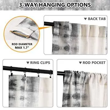 MEETSKY Curtains for Living Room Light Filtering White and Black Back Tab Linen Style Drapes 84 Inches Long 2 Panels Print Privacy Rod Pocket Window Curtains Panels for Bedroom
