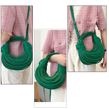 Qiayime Hand-Woven Bread Women's Clutch Top Handle Satchel Shoulder Crossbody Creative Noodles Purses Underarm Bag Handbag (Green)