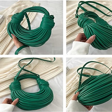 Qiayime Hand-Woven Bread Women's Clutch Top Handle Satchel Shoulder Crossbody Creative Noodles Purses Underarm Bag Handbag (Green)
