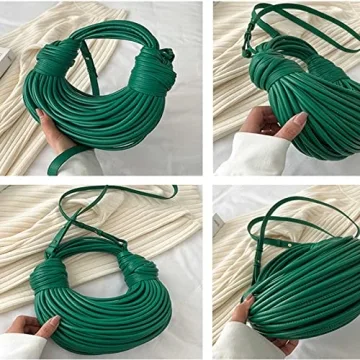 Qiayime Hand-Woven Bread Women's Clutch Top Handle Satchel Shoulder Crossbody Creative Noodles Purses Underarm Bag Handbag (Green)