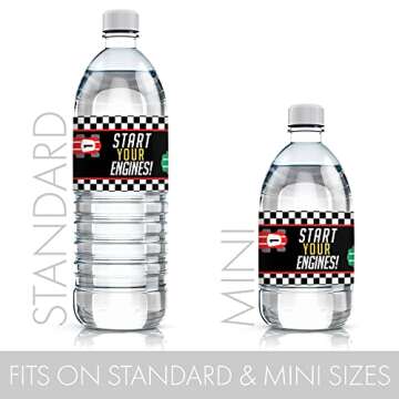 Race Car Water Bottle Labels for Birthday Party - 24 Count
