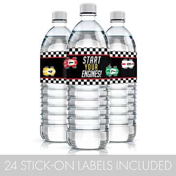 Race Car Water Bottle Labels for Birthday Party - 24 Count