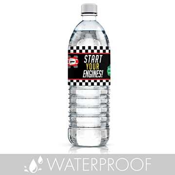 Race Car Water Bottle Labels for Birthday Party - 24 Count