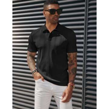 PJ PAUL JONES Men's Regular-Fit Quick-Dry Golf Polo Shirt Textured Lightweight Polo Shirts Black