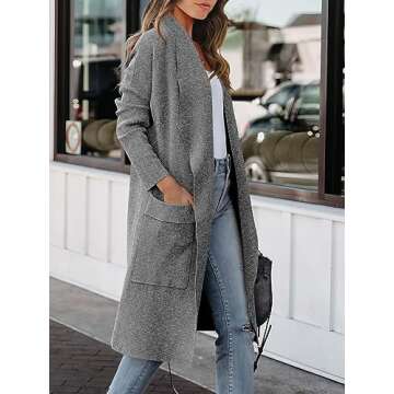 ANRABESS Women's Long Cardigan Sweater 2025 Fall Fashion Casual Oversized Knit Open Front Coatigan Jacket Coat Trendy Outfits Gray Medium