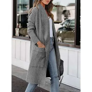 ANRABESS Women's Long Cardigan Sweater 2025 Fall Fashion Casual Oversized Knit Open Front Coatigan Jacket Coat Trendy Outfits Gray Medium