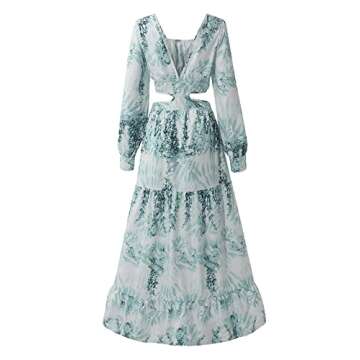 LYANER Women's Deep V Neck Puff Long Sleeve Dress