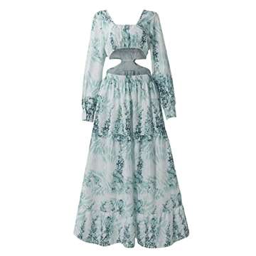 LYANER Women's Deep V Neck Puff Long Sleeve Dress