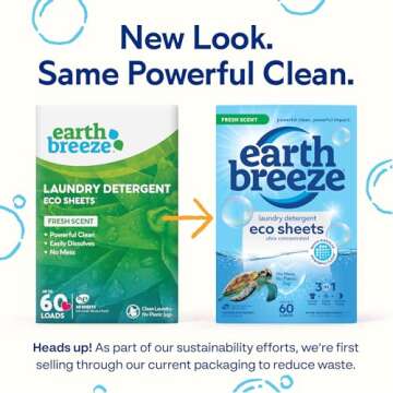 Earth Breeze Laundry Detergent Sheets - 90 Sheets - (3 Pack/30 Each) - 180 Loads - Concentrated Liquidless Laundry Soap - No Plastic Jug - Fresh Scent