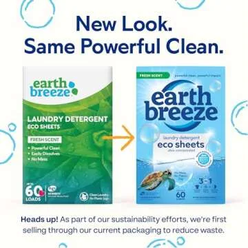Earth Breeze Laundry Detergent Sheets - 90 Sheets - (3 Pack/30 Each) - 180 Loads - Concentrated Liquidless Laundry Soap - No Plastic Jug - Fresh Scent