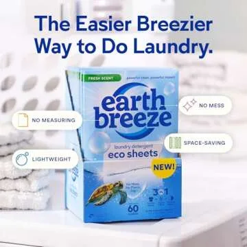 Earth Breeze Laundry Detergent Sheets - 90 Sheets - (3 Pack/30 Each) - 180 Loads - Concentrated Liquidless Laundry Soap - No Plastic Jug - Fresh Scent