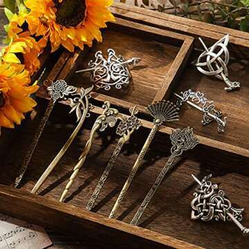 4 Pieces Retro Sliver Celtic Hair Slide Hairpins Celtic Pin Hair Sticks and 11 Pieces Chinese Hair Pins Hair Sticks Vintage Antique Bronze Hair Chopsticks DIY Accessory for Women Girls