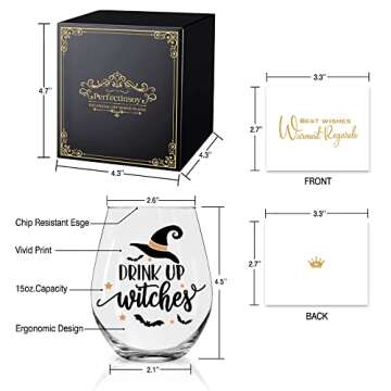 Perfectinsoy Funny Drink up Witches Wine Glass, HalloweenFunny Wine Glass, HalloweenFunny Gift for H...