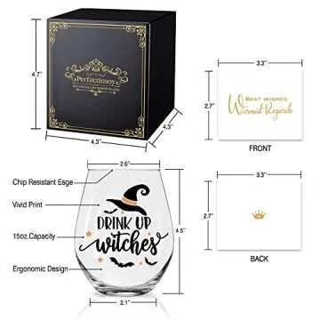 Perfectinsoy Funny Drink up Witches Wine Glass, HalloweenFunny Wine Glass, HalloweenFunny Gift for H...