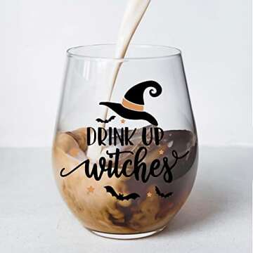 Perfectinsoy Funny Drink up Witches Wine Glass, HalloweenFunny Wine Glass, HalloweenFunny Gift for Him, Her, Mom, Wife, Boss, Sister
