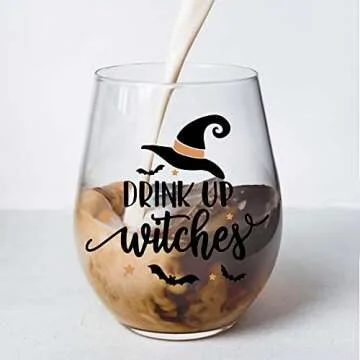 Perfectinsoy Funny Drink up Witches Wine Glass, HalloweenFunny Wine Glass, HalloweenFunny Gift for Him, Her, Mom, Wife, Boss, Sister
