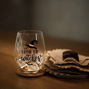Perfectinsoy Funny Drink up Witches Wine Glass, HalloweenFunny Wine Glass, HalloweenFunny Gift for Him, Her, Mom, Wife, Boss, Sister