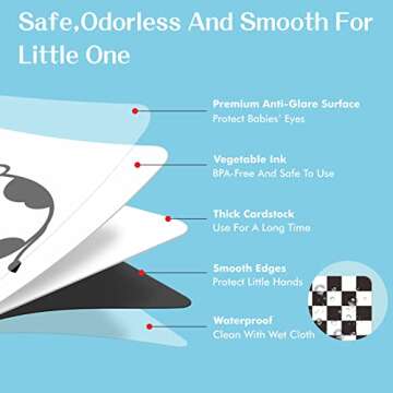 50 Pages Visual Stimulation Flashcards, 25 PCS Black and White Baby Visual Stimulus Cards Sensory De...