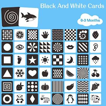50 Pages Visual Stimulation Flashcards, 25 PCS Black and White Baby Visual Stimulus Cards Sensory Developmental Black White Card Set for Newborn Baby 0-3 Months (5.5” X 5.5”)