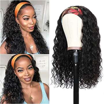 16 Inch Water Wave Headband Wig Human Hair Short Curly Bob Headband Wigs for Black Women Brazilian W...