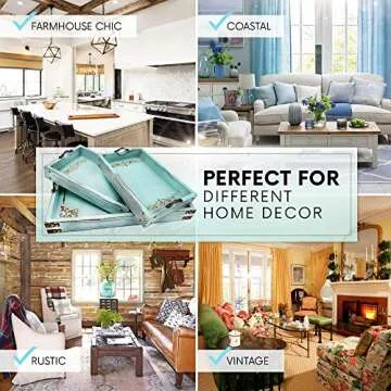 Vintage Aqua Blue Wooden Serving Tray Set by Modern 5th