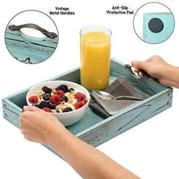 Vintage Aqua Blue Wooden Serving Tray Set by Modern 5th