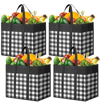 WOWBOX Reusable Grocery Bags 4-Pack Large Foldable Waterproof