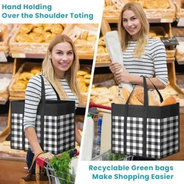 WOWBOX Reusable Grocery Bags 4-Pack Large Foldable Waterproof