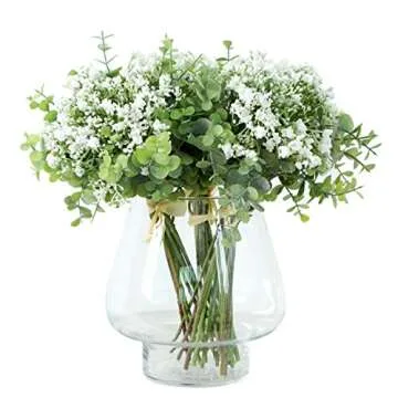 Skyseen Artificial Flowers Eucalyptus Leaf Babys Breath Gypsophila Bouquets Wedding Party Home Decor,Pack of 1(White)