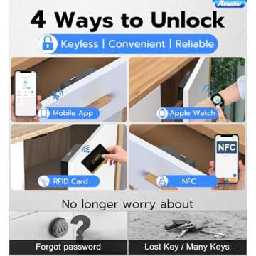 Smart Cabinet Lock, Anweller Hidden No Drill Adhesive Magnetic Baby Proofing Child Proof Drawer Locks, Keyless RFID Bluetooth Cabinet Locks for Adults File Kitchen Cupboard Closet Liquor - Black
