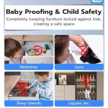 Smart Cabinet Lock, Anweller Hidden No Drill Adhesive Magnetic Baby Proofing Child Proof Drawer Locks, Keyless RFID Bluetooth Cabinet Locks for Adults File Kitchen Cupboard Closet Liquor - Black