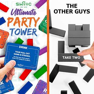 SWOOC - Ultimate Party Tower - 100 Original Commands, 60 Blocks, & 1000s of Hilarious Rule Combinations - A Tipsy Spin on Fun Classic Games for Power Hour - Ages 21+ - Wooden Tower Blocks - Block Game