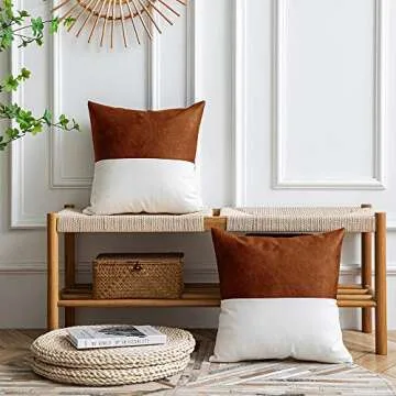 DEZENE Leather Throw Pillow Covers Set of 2 for Home Decor
