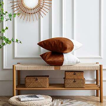 DEZENE Leather Throw Pillow Covers Set of 2 for Home Decor