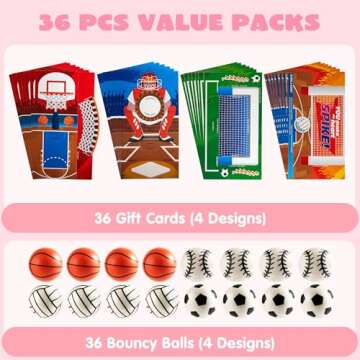 JOYIN 28 PCS Soccer Football Volleyball Basketball with Valentine’s Day Cards for Kids Valentine's...