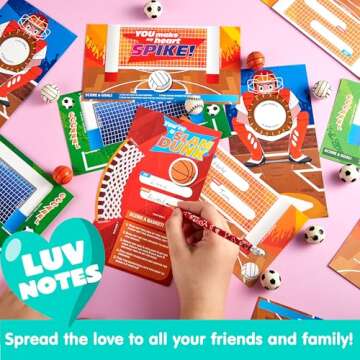 JOYIN 28 PCS Soccer Football Volleyball Basketball with Valentine’s Day Cards for Kids Valentine's Classroom Exchange, Valentine's Party Favors, Valentine’s Day Games Toys, Sports Game Cards