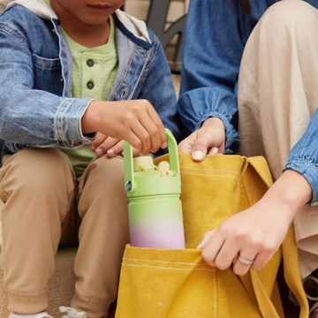 Kids Insulated Water Bottle with Straw - 12oz Stainless Steel Water Bottle with Dual Spouts, Leak-Pr...