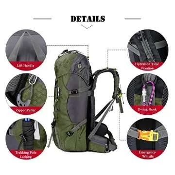 Bseash 60L Waterproof Hiking Camping Backpack with Rain Cover, Large Outdoor Sport Travel Daypack Rucksack for Climbing