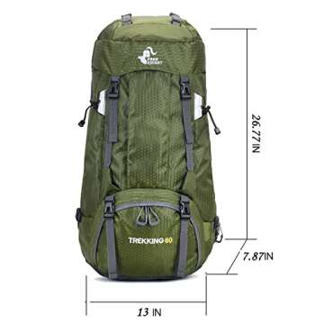 Bseash 60L Waterproof Hiking Camping Backpack with Rain Cover, Large Outdoor Sport Travel Daypack Rucksack for Climbing