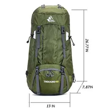 Bseash 60L Waterproof Hiking Camping Backpack with Rain Cover, Large Outdoor Sport Travel Daypack Rucksack for Climbing