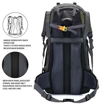 Bseash 60L Waterproof Hiking Camping Backpack with Rain Cover, Large Outdoor Sport Travel Daypack Rucksack for Climbing