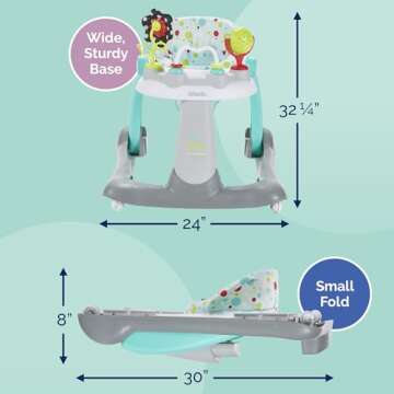 Kolcraft Tiny Steps 2-in-1 Baby Activity Walker, Foldable Baby Walker with Wheels, Seated and Walk-Behind Baby Push Walker, Baby Walker for boys, Baby Walker for Girls, Toddler Walker - Bubbles