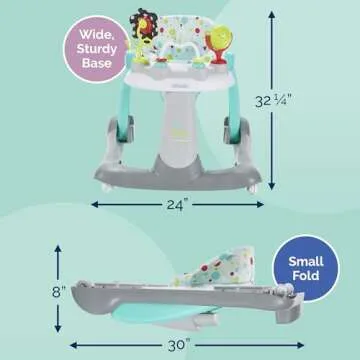 Kolcraft Tiny Steps 2-in-1 Baby Activity Walker, Foldable Baby Walker with Wheels, Seated and Walk-Behind Baby Push Walker, Baby Walker for boys, Baby Walker for Girls, Toddler Walker - Bubbles