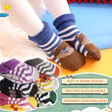 Eocom 6 Pairs Children's Winter Thick Warm Wool Socks Soft Kids Toddler Baby Girls Boy Thermal Crew ...