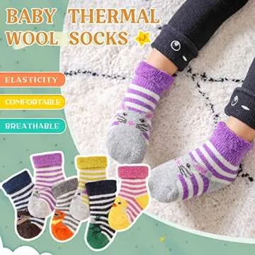 Eocom Thick Warm Wool Socks for Kids - 6 Pairs