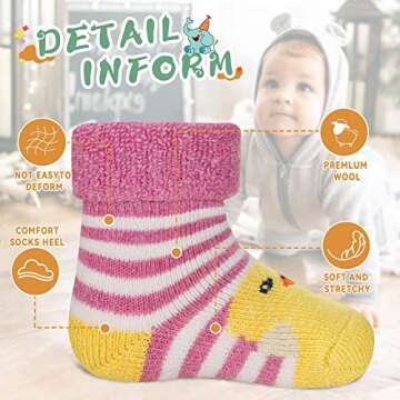 Eocom Thick Warm Wool Socks for Kids - 6 Pairs